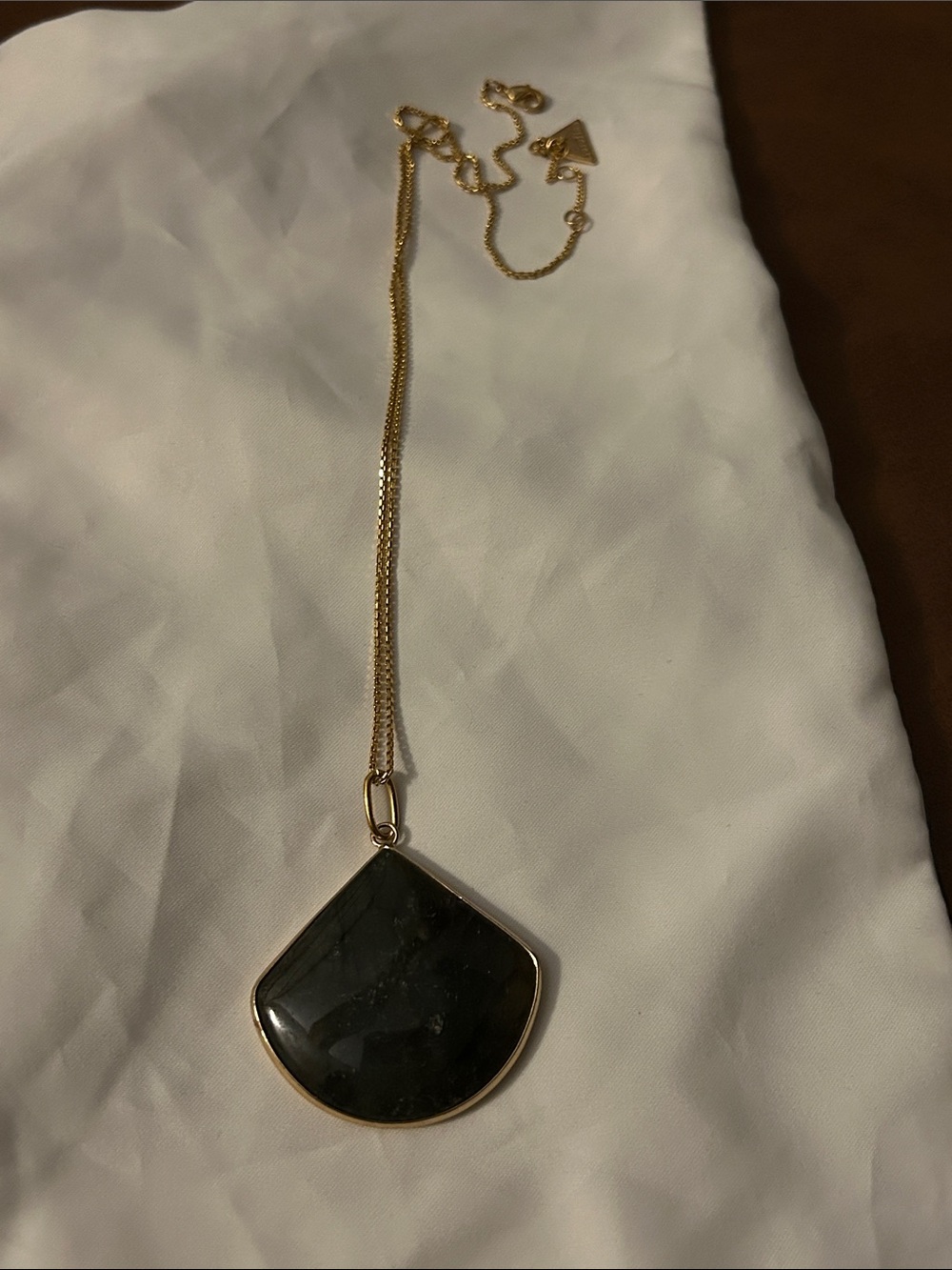 Anthropologie Gold-Tone Necklace with Dark Green labradorite Fan Pendant